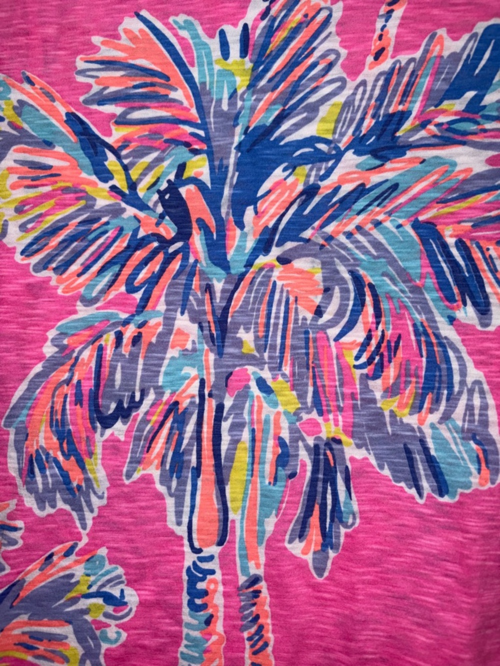 Lilly Pulitzer Etta V-Neck Tee Shirt Hot Pink Palm Print Size Small - Picture 7 of 12